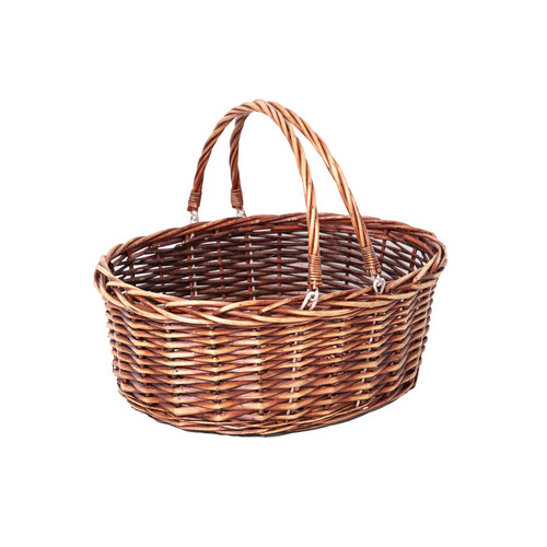 JJSQ Wicker Picnic Basket with Folding Handles Wicker Hand Woven Baskets for Storage, Garden Harvest, Easter, Empty Gift Basket, Brown, Large 17" x 13" x 7"