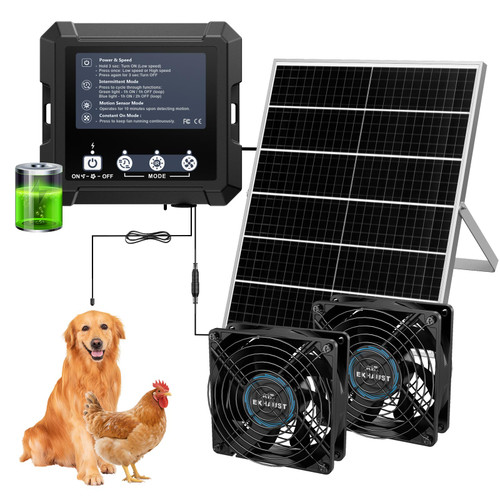 25W Smart Solar Fan for Chicken Coop, Solar Powered Fan for Dog Shed Garage
