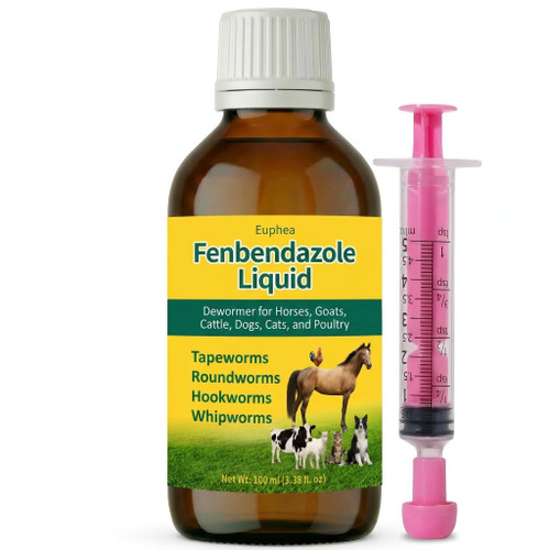 Euphea Fenbendazole for Horses – Dewormer Liquid for Horses, Dogs, Cats, Poultry & Other Livestock of All Ages, 100 mL/NDC Code