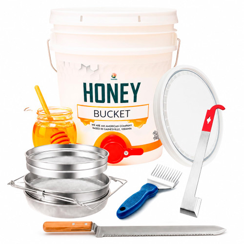 SunVara 5 Gallon Honey Bucket Kit with Gate, Strainer and Scraper