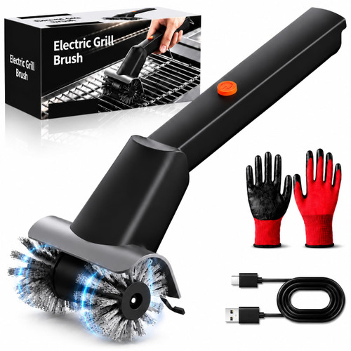 Rechargeable Electric BBQ Grill Brush, 2600mAh Battery, 2-Speed Power, LED Light, 100 Mins Long Runtime, 304 Stainless Steel Heat Resistant Grill Cleaner for Outdoor Camping & Grilling