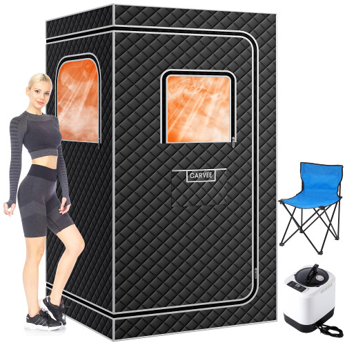 Garvee Sauna Box,Portable Sauna for Home with 4L 1500W Steamer,Explosion Zroof Zip,99 Mins Timer,Sauna Tent with 600D Encrypted Fibre, Easy Setup Quick Heat-Up Foldable Sauna for Home Spa（Grey）