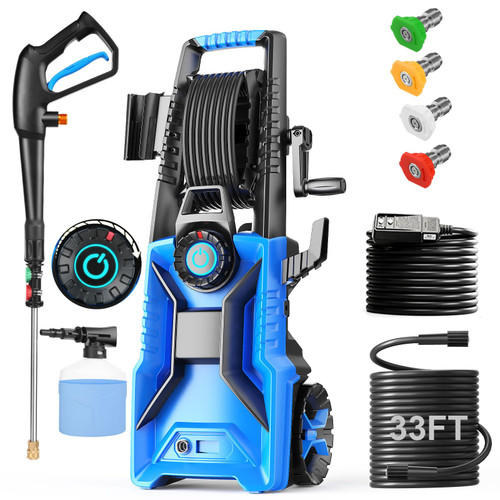 Electric Pressure Washer,5000 PSI 3.6GPM Adjustable Pressure,Power Washer Electric Powered with Foam Cannon,4 Nozzle,33FT Hose,GFCI Protection and Soap Bottle for Home/Cars/Fences (Blue)