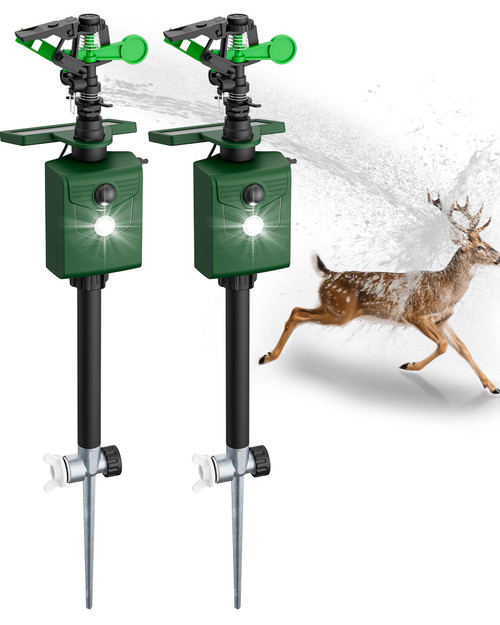 Peepst Motion-Activated Sprinkler, Solar Animal Repellent Outdoor - 2 Packs Deer Cat Deterrent with Motion Sensor & Flashing Lights, Protects Yard & Garden from Deer, Cats, Raccoons