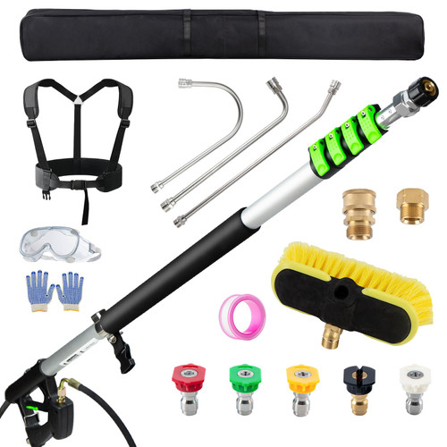 TOR 24 FT Telescoping Pressure Washer Wand with Pressure Washer Extension Wand,Gutter Cleaner Attachment, Pressure Washer Telescoping Wand with 5 Spray Nozzle Tips, 2 Hose Inlet Adapters, Brush Head