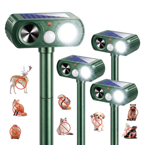 4-Pack Solar Ultrasonic Animal Repellent Outdoor for Yard