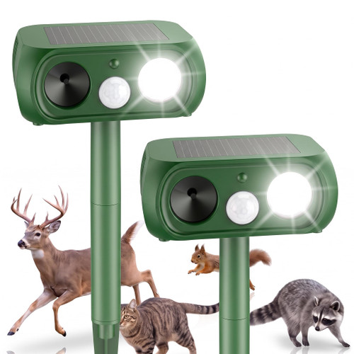 Solar Ultrasonic Animal Repellent Outdoor, 2 Pack Deer Repellent Devices