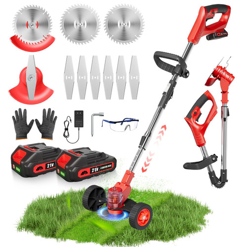 Electric Weed Wacker with Wheels,Weed Eater String Trimmer with 2 x 24V Batteries and Charger,Cordless Weed Eater, Grass Trimmer