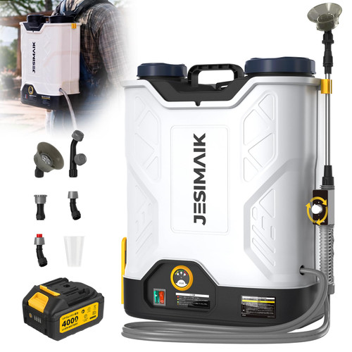 JESIMAIK Battery Powered Backpack Sprayer with Agitator, 120 PSI Handle-Mounted Pressure Control, 4.8 Gallon, 4.0Ah Battery Operated Weed Sprayer with Telescopic Wand & 5 Nozzles for Lawn & Garden