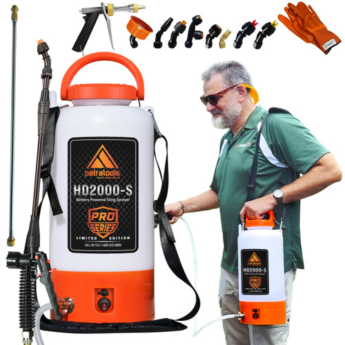 PetraTools HD2000-S Battery Powered Garden Sprayer 2 Gallon 9 Spray Nozzles
