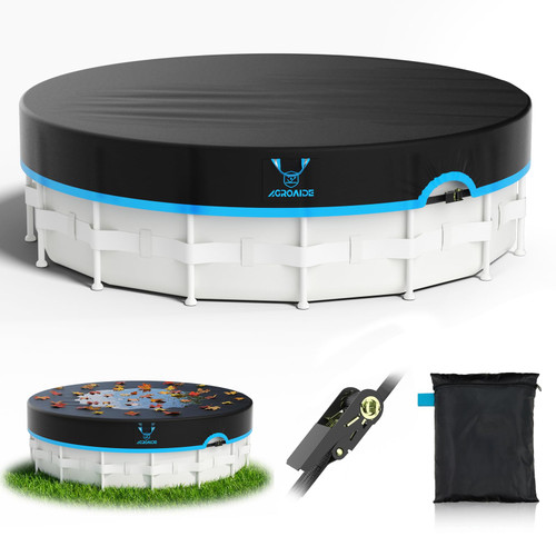 AGROAIDE 24ft Round Pool Cover Above Ground, Ratchet Tie Downs
