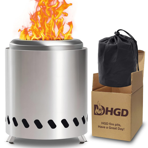 HGD Small Tabletop Fire Pit 8.8 x 8.6 in, Portable Mini Smokeless Table Top Firepit, Low Smoke Camping Stove for Outdoor & Patio, Fueled by Pellets or Wood, with Travel Bag, Stainless Steel, Silver