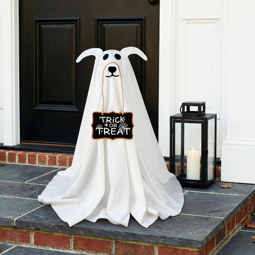 Halloween Decorations, 2.3 FT Light-Up Ghost Dog with Trick or Treat Sign
