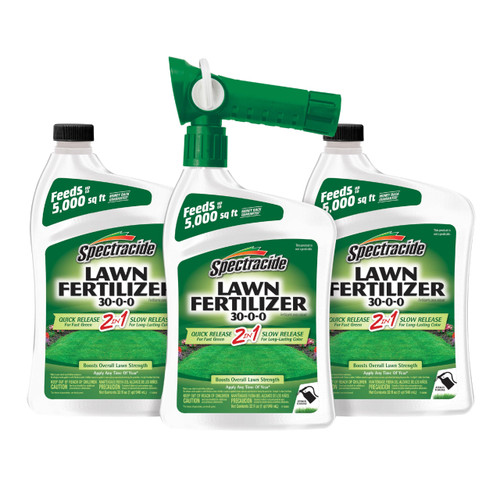 Spectracide Lawn Fertilizer 30-0-0, 2-in-1 Formula 32 Oz, 3 Pack