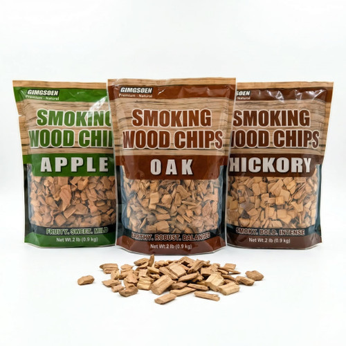 Smoking Wood Chips Variety Pack, 3 Flavors (Oak, Hickory, Apple), 2 lbs × 3 — All-Natural BBQ Smoking Chips for Smoker Box, Electric Smokers, Pellet & Charcoal Grills