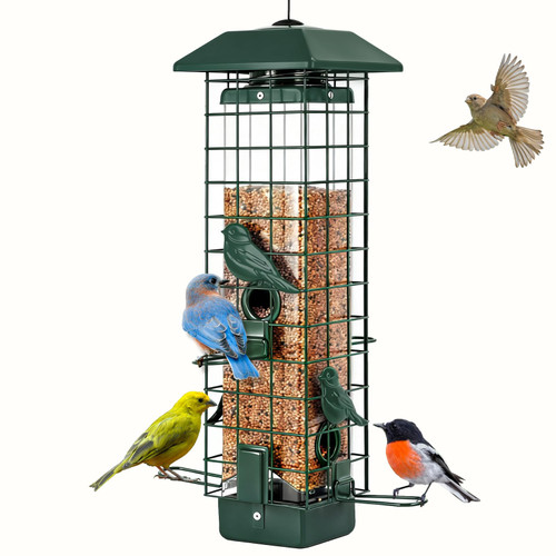 Gbekery Metal Squirrel Proof Bird Feeders for Outdoors Hanging, Green
