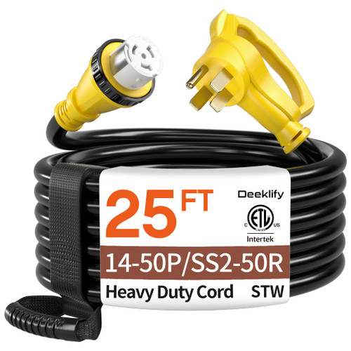 Deeklify 25FT 50 Amp Generator Cord NEMA14-50P/SS2-50R with Twist Lock