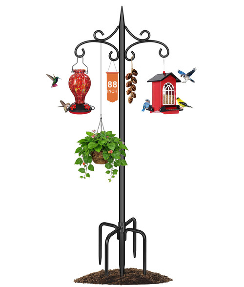 Tegarbed Double Shepherd Hook for Outdoor,88in Heavy Duty Bird Feeder Pole