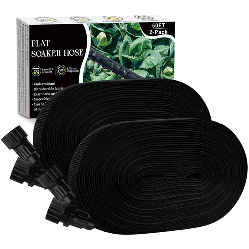 Soaker Hose 100FT, Thickened Flat Soaker Hoses for Garden 100 ft 2 pack