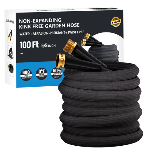 100 FT Garden Hose, Non-Expanding Water Hose, Ultra Flexible, Burst-Resistant, Kink-Free, High-Pressure Garden Hose for Easy All-Weather Use on Lawns, Gardens, and Outdoor Cleaning