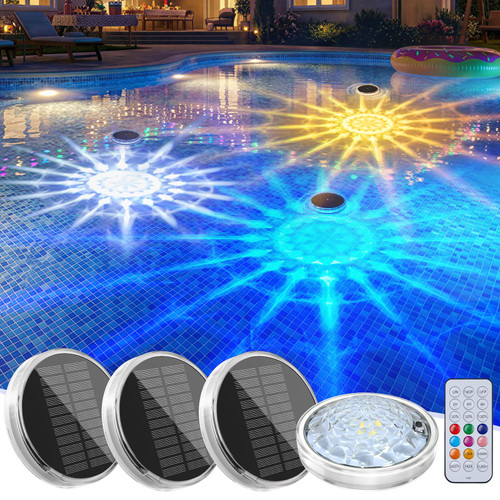 Floating-Solar-Pool-Lights 4 Pack, RGBWW 12 Lighting Modes Remote Control