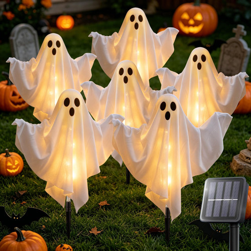 6 Pack Halloween Decoration Outdoor Solar Ghost Lights Warm White