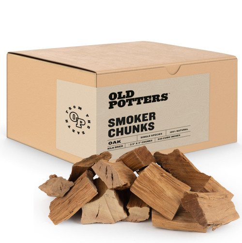 Old Potters Smoker Chunks, 12-14 lbs for Grilling, Smoking, and Wood Fire Cooking ~ 2 x 3 Inches, (Oak, 790 Cu in.)