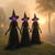 Dazzle Bright Halloween Witch Decorations Outdoor, 5 FT Set of 3 Light Up Head Holding Hands Witch with Stakes, Waterproof Witch Decor for Garden Yard Lawn Haunted House Decor