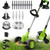 Cordless Electric Weed Wacker with Wheels, 3-in-1 Grass Trimmer & Brush Cutter & Lawn Edger, 3 Types Blade, 2X2000mAh Batteries, Lightweight String Trimmer for Garden and Yard Lawn, Gifts for Seniors