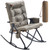EVER ADVANCED Oversized Rocking Camping Chair, Padded Folding Rocker for Adults with Hard Armrests, 400lbs Heavy Duty Portable Chair for Patio, Lawn and Outdoors, Brown
