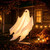 5FT Halloween Hanging Ghost Swing with String Lights Outdoor Decorations