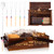 Portable Smores Kit 4 In 1 Smores Caddy Organizer with Handle 6 Pcs 32 Inch Marshmallow Roasting Sticks Dark Brown Smores Basket Tray with Handles Wooden Smores Maker Box with Lid for Camping Outdoor