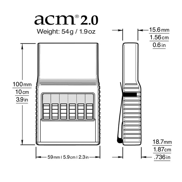 Stick figure drawing of ACM Wallet Specifications: