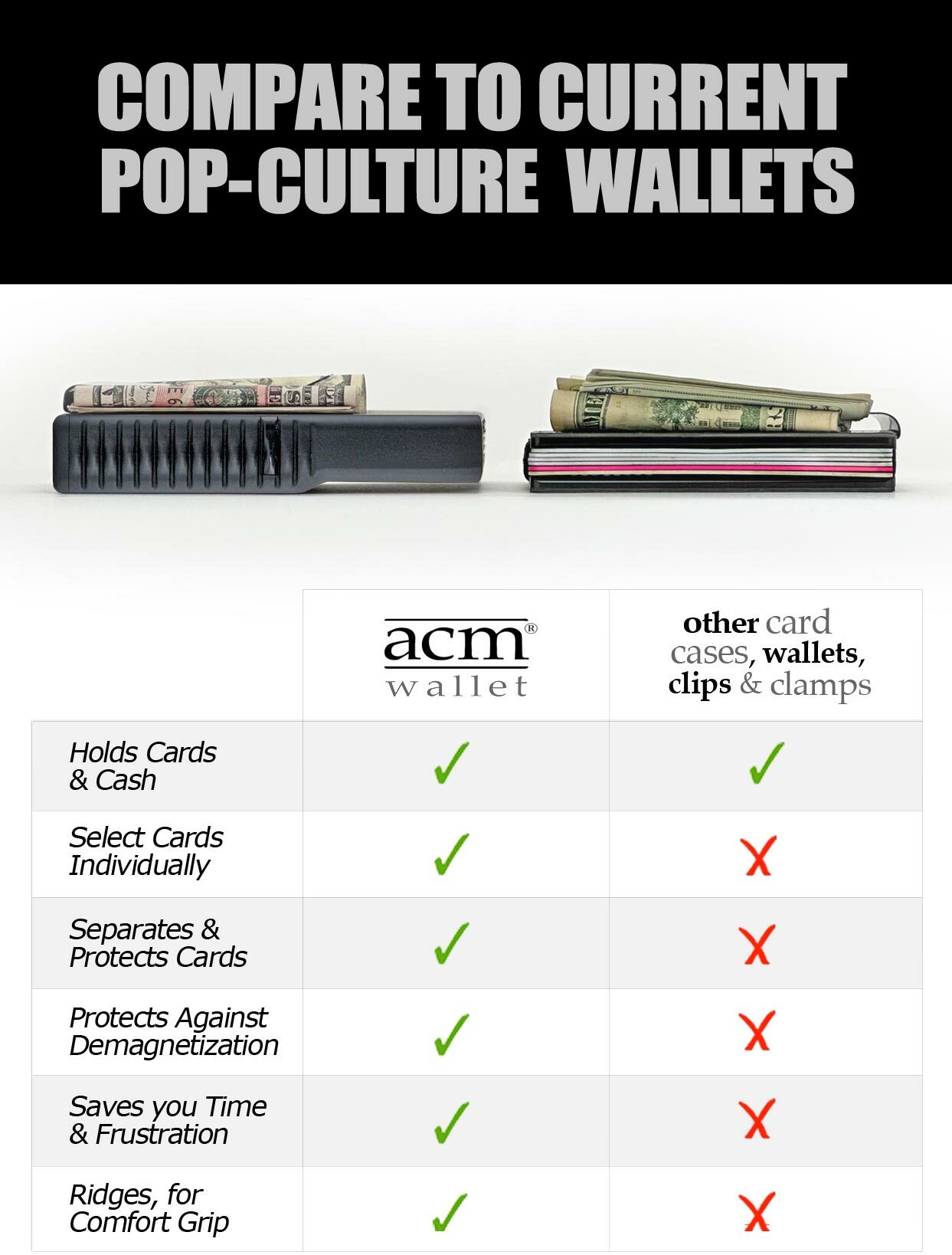 Black Satin ACM Wallet compared to Smasher wallet