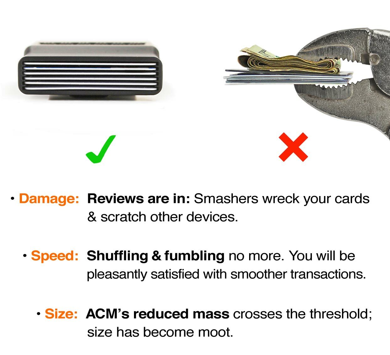 Black Satin ACM Wallet compared to Vise holding Credit Cards Smashing