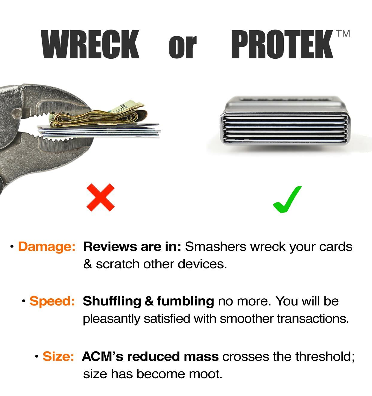 ProTek ACM Wallet being compared to vise smashing cards