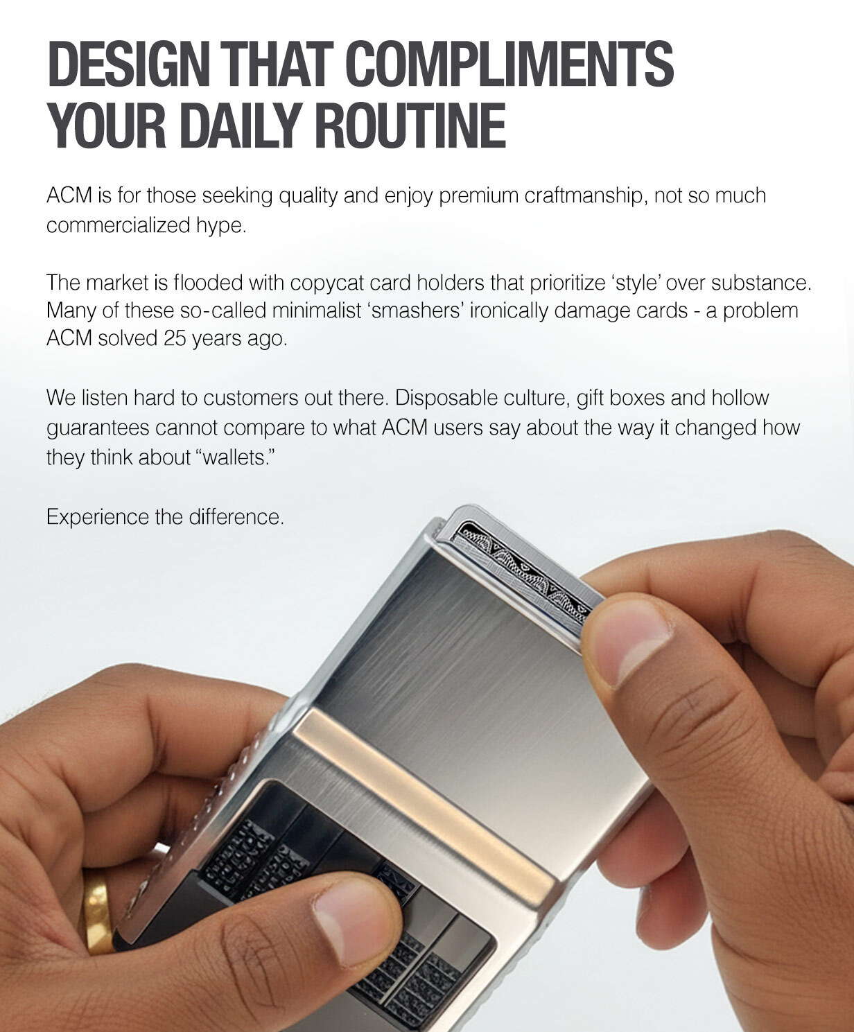 ACM wallet in hand demonstrating selecting a single card