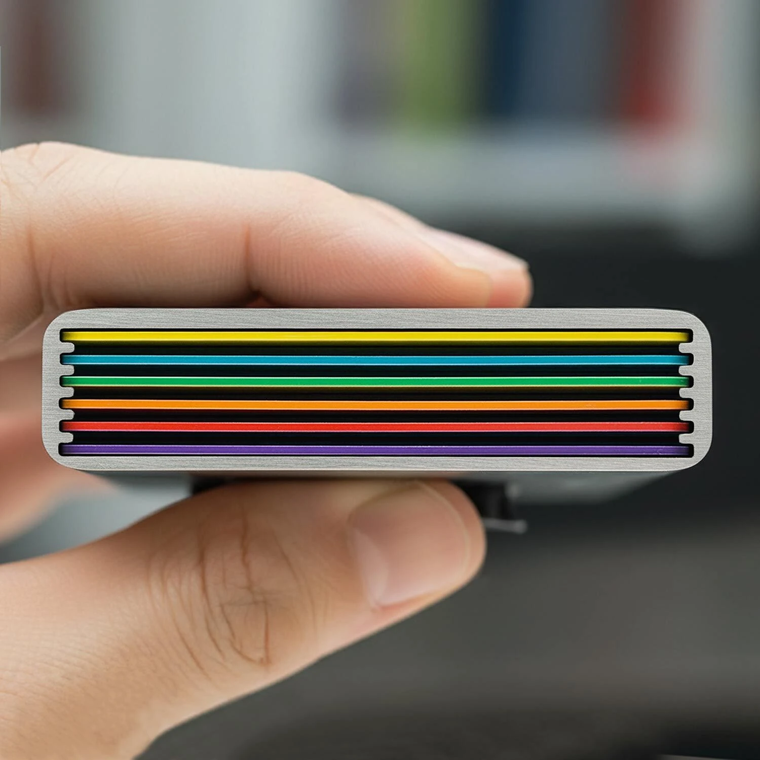 Colored cards separated in dedicated tracks inside an ACM 3.0 wallet