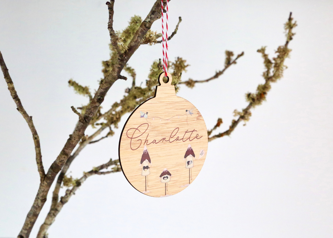 Coloured - UV Printed - Personalised Three Bird House Christmas tree decoration
