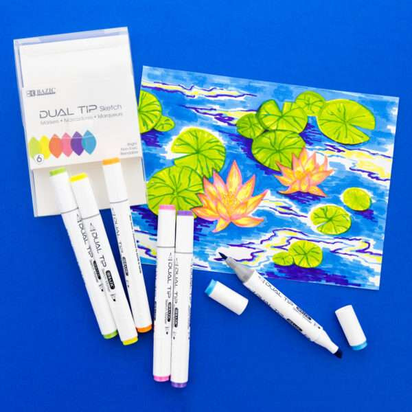 6 Fluorescent Colors Dual Tip Sketch Markers 12 Packs | Geyer