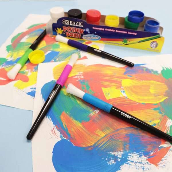 Marksman 12-Piece Kids Paint Brush Set – Multicolored Handles, Round Shape, Bristle Brushes, UK Made