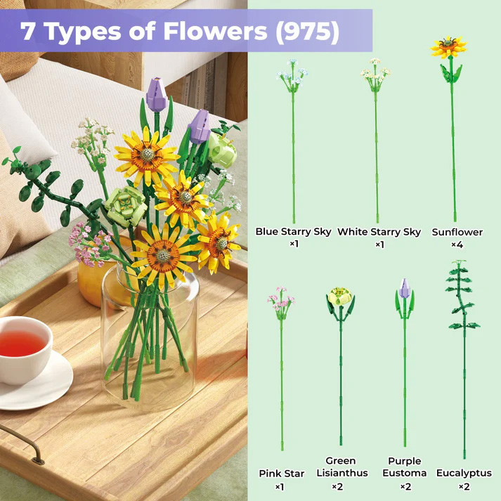BK04 Sunflower Bouquet Flordal 975-Piece Building Set