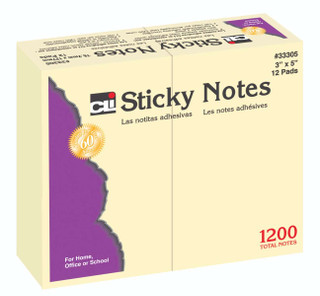 Sticky Notes - Yellow - 3" x 5" - 100 Sheets/Pad, 12 Pads per Pack 192012