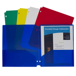 Two-Pocket Heavyweight Poly Portfolio Folder with Three-Hole Punch, Assorted Primary Colors, 10/PK, 211382