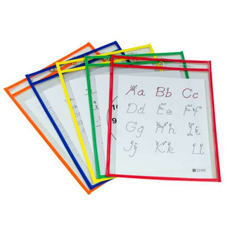 Reusable Dry Erase Pockets, Assorted Primary Colors, 9 x 12, 5/PK 211362