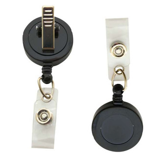 Retracting ID Card Reels, Swiveling Spring Clip with Snap-on ID Strap, Black (Set of 12) 211780