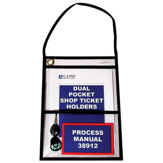 Two Pocket Shop Ticket Holder w/ hanging Strap, Stitched, both sides clear, 9 x 12, 15/BX 211792