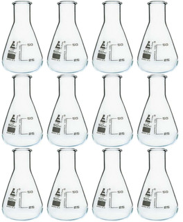 12 Pack Erlenmeyer (Conical) Flasks, 50ml - Borosilicate Glass 212136