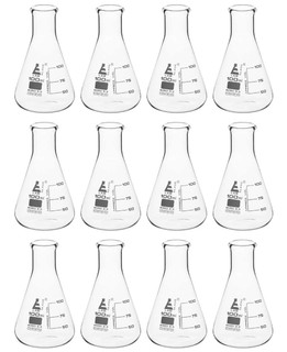 12 Pack Erlenmeyer (Conical) Flasks, 100ml- Borosilicate Glass 212138