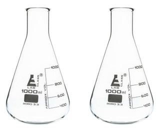 2 Pack Erlenmeyer (Conical) Flasks, 1000ml - Borosilicate Glass 212144